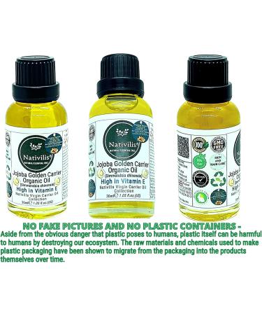 Nativilis Organic Jojoba Golden Carrier Oil (Simmondsia chinensis) Hair Face & Skin Natural Cold Pressed - Humectant Ingredient - Non-comedogenic Acne-Prone Cleanser Moisturizer Antioxidant Copaiba - Buy Online on GoSupps.com
