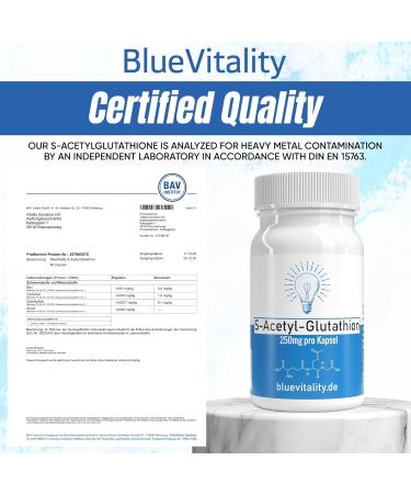  BlueVitality S-Acetyl Glutathione | 250 mg per capsule | 60 capsules | High potency & stabilized | High bioavailability | Vegan & lab tested - Buy Online on GoSupps.com