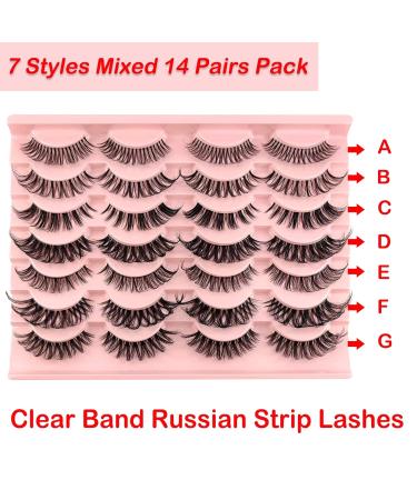 Russian Strip Lashes with Clear Band - D Curl Cat-Eye 12mm Wispy False Eyelashes | 14 Pairs | Heracks - Buy Online on GoSupps.com