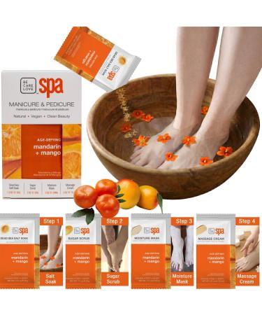 BCL Spa Mandarin + Mango Professional Pedicure Kit Foot Spa Set Exfoliate, Hydrate & Refresh Skin | Dead Sea Salt Soak, Sugar Scrub, Moisture Mask & Massage Cream | Professional & Home Uses Mandarin & Mango 4-in-1