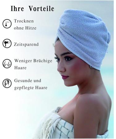 Kirman Premium Hair Turban Towel Set - 100% Cotton Quick-Drying Suction-Strong - 2 Pieces for Short & Long Hair - Light Gray - Buy Online on GoSupps.com