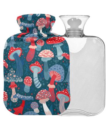 Naanle colorful mushrooms hot water bottle with cover transparent bag hot water bottle 1 l hot water bottle for bed hand feet heat and cold therapy