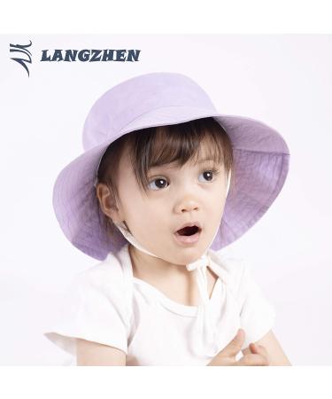 LANGZHEN Baby Girls Sun Protection Hat - Adjustable Wide Brim Toddler Kids Hat with Chin Strap, Light Purple 6-12 Months - Buy Online on GoSupps.com