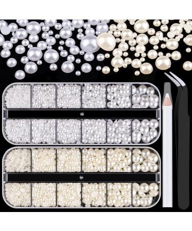 4000PCS Flatback Rhinestones and Half Round Pearls Kit #1, Multi Size Glass  Clear & AB Crystals, Plastic Flat Back White AB & Beige AB Dome Bead with