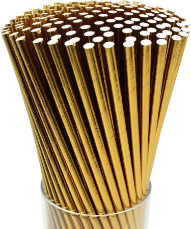 FAMASTON 150-pack Biodegradable Gold Paper Straws - Disposable Drinking Gold Straws - Gold Sticks for Cake Pops in Birthday, Anniversary, Wedding, Holiday Celebrations, Party Decor, and Supplies