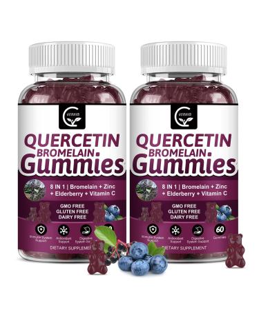 (2 Pack) Quercetin Gummies - Quercetin with Bromelain 2378mg - Blend with Elderberry, Echinacea Purpurea Extract, Zinc, Vitamin C,D3,K2, Complex Supports Immune, Cardiovascular & Respiratory Function 60 Count (Pack of 2)