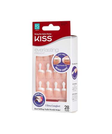 Kiss Everlasting French Nail Manicure Kit | Chip-Free Flexi-Fit Technology | Real Short Endless Nails with Pink Glue - 28 Fake Nails, Mini File, Manicure Stick | 2g / 0.07oz - Buy Online on GoSupps.com