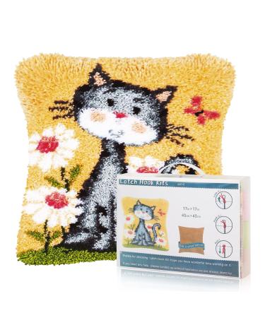 Msoesticc.dl Latch Hook Kits for DIY Throw Pillow Cover  Cute Cat Pattern Sofa Cushion Cover Latch Hook Craft Kits with Printed Canvas for Beginners Kids Adults - 17 x 17 Inch (Yellow) - Buy Online on GoSupps.com