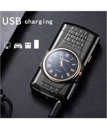 Double Arc Windproof Lighter Charging Display Metal Windproof Plasma Lighter Double Arc USB Lighter Men's Fashion Gift(Gray) Grey - Buy Online on GoSupps.com