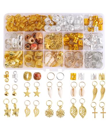 Tecbeauty 236 Pieces Hair Jewelry for Women Braids Rings Cuffs Clips Aluminum Beads Dreadlock Accessories-Box Storage 236pcs-16 shapes