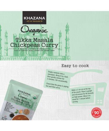 Khazana ORGANIC Tikka Masala Chickpea Curry (6-Pack) - Ready to Eat, Vegan, Non-GMO, Gluten-Free, Kosher - Authentic Indian Meals in 90 Seconds! - Buy Online on GoSupps.com