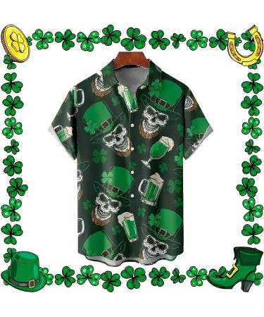 St. Patrick's Day Men's Short Sleeve Green Graphic Button Down Shirt - Plus Size Bowling Shirt | Medium - Buy Online on GoSupps.com