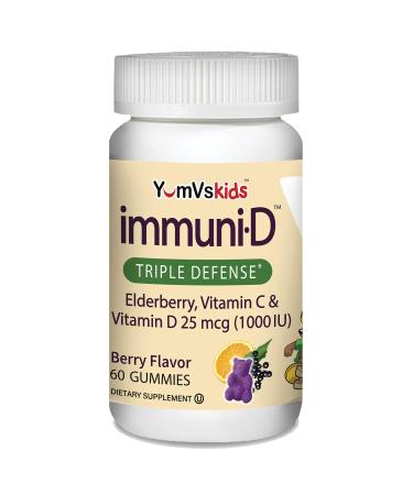 YumV's Elderberry Vitamin C & Vitamin D Triple Defense Berry Flavor 25 mcg (1000 IU) 60 Gummies