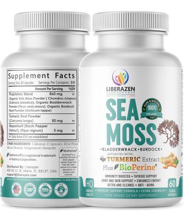 Organic Irish Sea Moss Pills - Wildcrafted Dr Sebi Inspired Seamoss Blend with Turmeric Burdock Root & Bladderwrack Enhanced with Black Pepper - 60 Capsules 60 Count (Pack of 1) - Buy Online on GoSupps.com