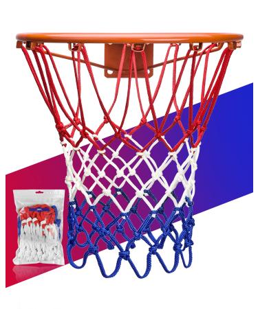 XXXYYY Basketball Net Replacement Heavy Duty, 2023 Professional On-Court Quality 6.88Ounce, Fits Outdoor Indoor Standard Rim, All Weather Anti Whip -12 Loops (Red White Blue)