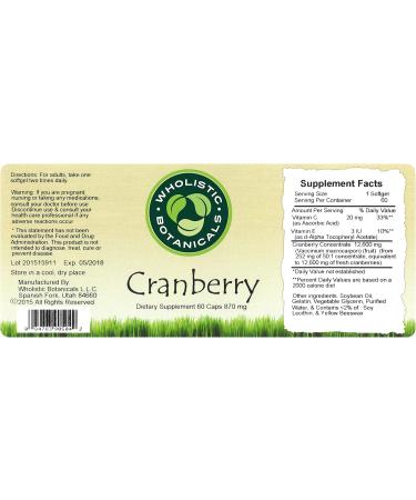 Wholistic Botanicals Cranberry Capsule Cranberry Pills, Urinary Tract Health, Prostate and Kidney Health 60ct - Buy Online on GoSupps.com