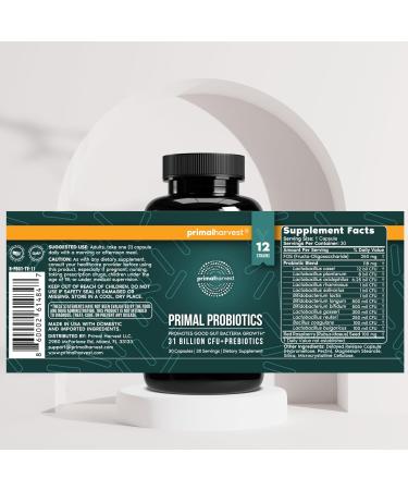 Primal Harvest Probiotics for Women & Men Daily Probiotic Supplement with 12 Strains for Gut & Digestive Health 30 Capsules 30 servings (1 Pack) - Buy Online on GoSupps.com