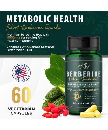 oliv Pure Berberine Supplement Capsules Berberine HCI 1000mg - Natural Metabolic Support with 200mg Bitter Melon Fruit Extract and 50mg Banaba Leaf 2 Veggie Capsules Daily (30 Servings) - Buy Online on GoSupps.com
