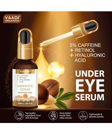 Vaadi Herbals Under Eye Serum - 5% Caffeine Retinol & Hyaluronic Acid - Reduce Dark Circles & Fine Lines - 30ml - Buy Online on GoSupps.com