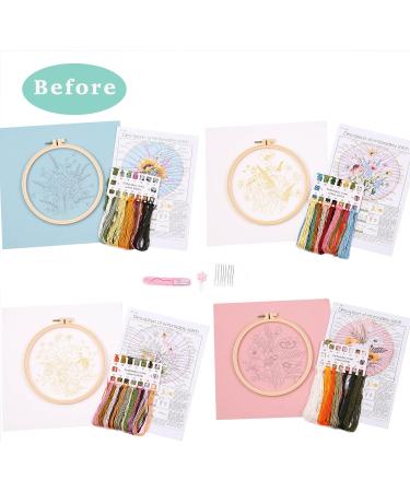 4Pcs Beginner Embroidery Kit - Printed Cloth, Rings, Scissors, Threads, Needles & Instructions - Beige - Buy Online on GoSupps.com