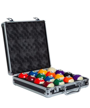 Imperium Style Pool Balls Billiard Set - Regulation Size - 17 Pc Professional Pool Set w/Cue Ball and Sleek Black and Silver Case - Multi Colored - Ball Size 2.25