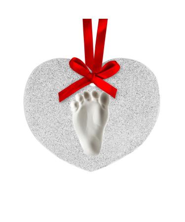 Lil Peach Babyprint Handprint or Footprint Glitter Personalized DIY Holiday Keepsake Christmas Tree Ornament, Babys First Christmas Silver Baby Print Heart Ornament