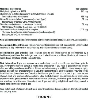 Thorne Joint Support Nutrients (formerly AR-Encap) - Glucosamine and MSM with Curcumin Bromelain and Boswellia for Joint Support - 240 Capsules - 60 Servings - Buy Online on GoSupps.com