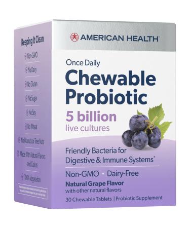 American Health Once Daily Chewable Probiotic Natural Grape  5 Billion CFU 30 Chewable Tablets