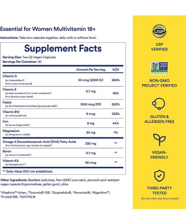 Ritual Women's 18+ Multivitamin with Vitamin D3, Omega 3 DHA, B12, and Iron - 30 Day Supply - Buy Online on GoSupps.com