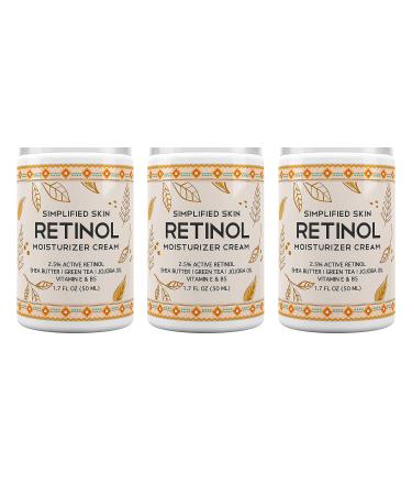 2.5% Retinol Cream Face Moisturizer w/ Vitamin E & Hyaluronic Acid for Wrinkles & Acne - Eye Cream - Anti Aging Facial Skin Care Products - Night & Day Moisturizer Face Cream by Simplified Skin 1.7 oz - 3 Pack