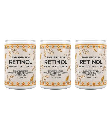 2.5% Retinol Cream Face Moisturizer w/ Vitamin E & Hyaluronic Acid for Wrinkles & Acne - Eye Cream - Anti Aging Facial Skin Care Products - Night & Day Moisturizer Face Cream by Simplified Skin 1.7 oz - 3 Pack