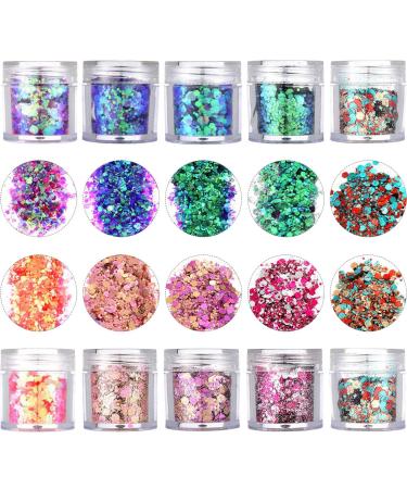 Onwon 10 Boxes Chunky Glitter Makeup Set. Colorful Mixed Cosmetic Glitters Flakes for Eye Shadow Body Nail Face Lips Hair Iridescent Flakes Cosmetic Paillette Sparkles Slime Supplies Powder Sequins