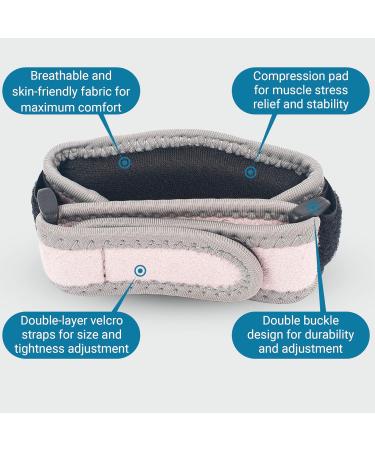 360 Relief Tennis & Golfers Elbow Support Brace - Adjustable Strap for Men & Women | Pain Relief for Tendonitis & Arthritis | Ideal for Basketball, Weightlifting | Single, Light Pink - Buy Online on GoSupps.com