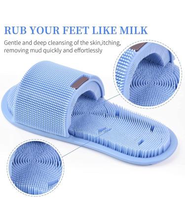 Buy Petalum Silicone Shower Sandals - Non-Slip Massage Foot Brush with Suction Cups | Deep Cleaning & Cornea Peeling | One Size - Blue - Buy Online on GoSupps.com