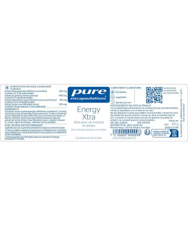 Pure Encapsulations - Energy Xtra - Combination of 4 Plant Extracts - Panax Ginseng Siberian Ginseng & Rhodiola - Physical and Mental Energy - 60 Vegan Capsules - Buy Online on GoSupps.com