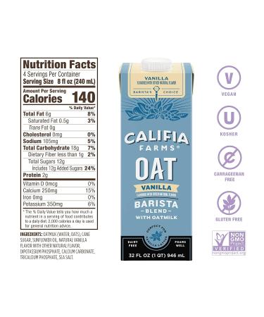 Califia Farms Blend Oat Milk - Oat Barista - Vanilla - Pack of 6 - 32 Fl Oz. - Buy Online on GoSupps.com