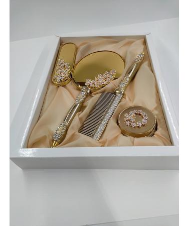 Vintage Gold Make-Up Mirror & Hairbrush Set | Antique Comb & Mirror Set for Beauty | Elegant Make-Up Accessories - Buy Online on GoSupps.com