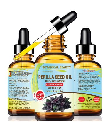 Botanical Beauty PERILLA SEED OIL 100% Pure Natural REFINED Cold-Pressed Carrier Oil for Face Skin Body Hair Lip Nails. Rich in Omega 3 Alpha-Linolenic Acid. (4 Fl Oz 120 ml) 4 Fl Oz (Pack of 1)
