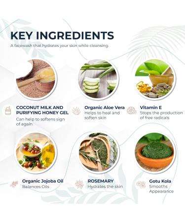 Coconut Milk & Honey Facial Cleanser | Organic Aloe Vera & Jojoba Oil | Fragrance-Free Gel for Sensitive & Dry Skin | 4oz - Buy Online on GoSupps.com