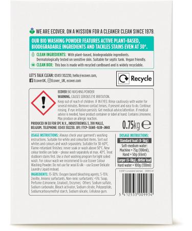 ECOVER Biological Concentrated Washing Powder 750g - Lavender & Eucalyptus (Pack of 1) - Buy Online on GoSupps.com