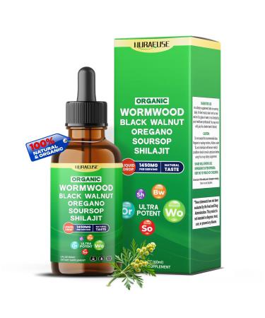 Organic Wormwood Black Walnut Oregano Soursop Shilajit Liquid Drops 1550mg per Serving Ultra Potent USA Made & Lab Tested 2 FL OZ (60ml) 60ml (pack of 1)