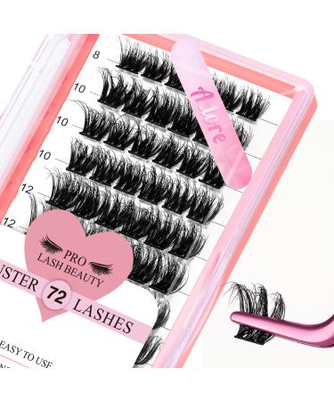 PRO Lash Clusters 72 Pcs Individual Cluster Lashes 3D Effect DIY Lash Extension 8-16mm Eyelash Clusters Volume Wispy Lashes Super Thin Band Reusable Soft & Comfortable(Adore-3D Fluffy C-8-16mix)