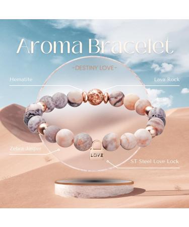 Women & Teenager Anxiety Bracelet with Pink Zebra Jasper Beads & Essential Oils for Self Care - Rose Gold Love Lock 17.5cm (Small) - Buy Online on GoSupps.com