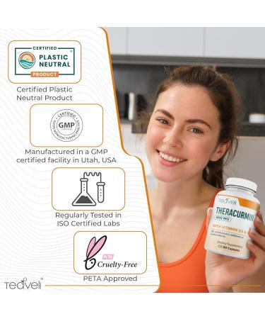 Theracurmin Turmeric Curcumin Supplement- Advanced Joint Bones and Muscle Support with Vitamin D3 and K2 (MK-7) 600mg Theracurmin- No Stearates Clean Label- 60 Capsules - Buy Online on GoSupps.com