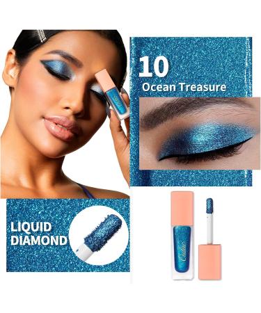 Oulac Liquid Glitter Eyeshadow - Metallic Blue Eyeshadow Sparkly Blue Eyeliner Liquid Shimmer Eyeshadow & Eyeliner Blendable Eye Make-up Crease Resistant Vegan 5.4g Ocean Treasure (10) - Buy Online on GoSupps.com