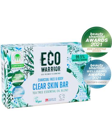 Eco Warrior Charcoal Clear Skin Soap Bar - Vegan Cruelty Free No SLS or Parabens Whole Body Soap Moisturising Charcoal Grapeseed and Anti Bacterial Tea Tree Essential Oil Eco Friendly Soap 100g - Buy Online on GoSupps.com
