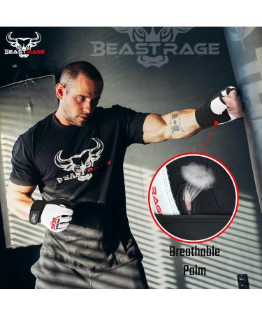 Beast Rage Punch Bag Gloves - Taekwondo Karate MMA Kickboxing Training for Men & Women - Light Workout Sparring Gloves in White - Buy Online on GoSupps.com
