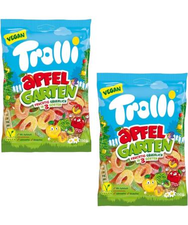 Trolli Apple Garden Sour Gummy Sweets Chewy Candy Vegan Lactose & Gluten Free 3 Apple Flavours 150g - 2x Share Bags - Buy Online on GoSupps.com