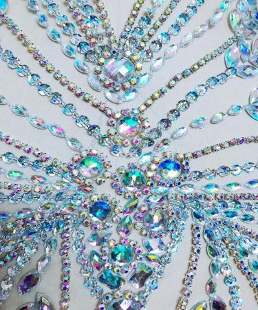 Handmade Full Body Rhinestone Applique on Nude Net - Clear AB Crystal Stones - Dress Patch - Buy Online on GoSupps.com