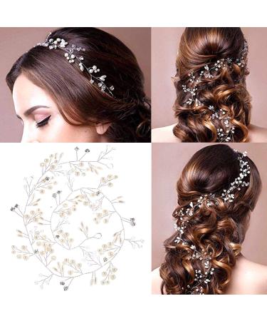 Hair wire wedding hair accessories rhinestone hairband crystal headband for women girls and bride bridesmaids (50cm) silver